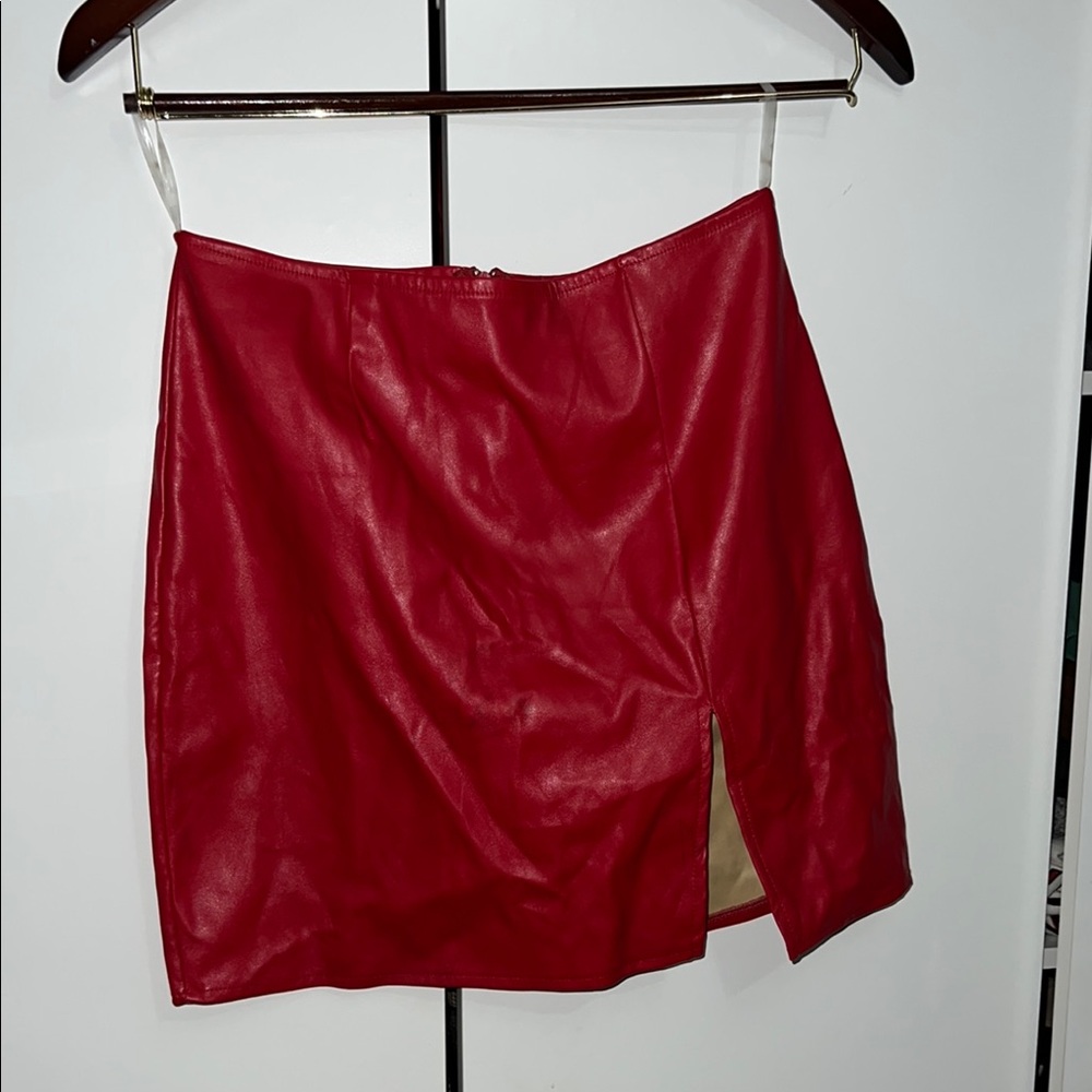 Elegant Red Leather Skirt